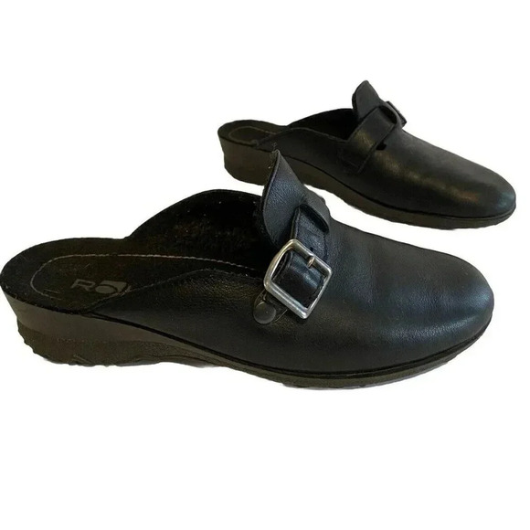 Rohde Women’s Black Leather Mules Clogs Shoes Sz EU39 US8.5 Slip On lined - Picture 6 of 12